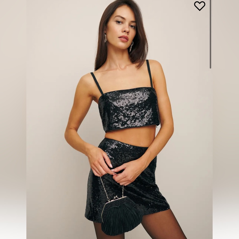 Reformation Black Sequin Skirt Set